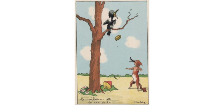 Le Corbeau et le renard. Carte postale